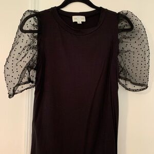 Elegant Black Top with Sheer Polka Dot Sleeves